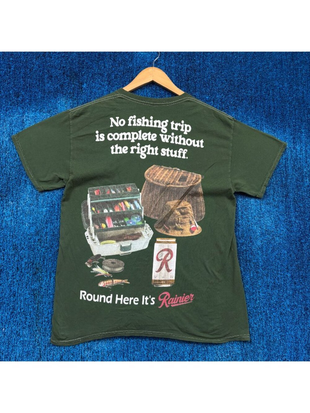 Rainier Beer Green T-Shirt Size Medium